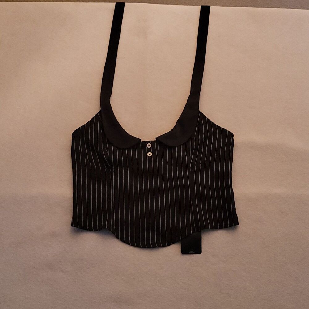 NWT TypaGal Pinstripe Halter Corset Top Peter Pan Collar Size Large Goth Chic - Picture 3 of 7